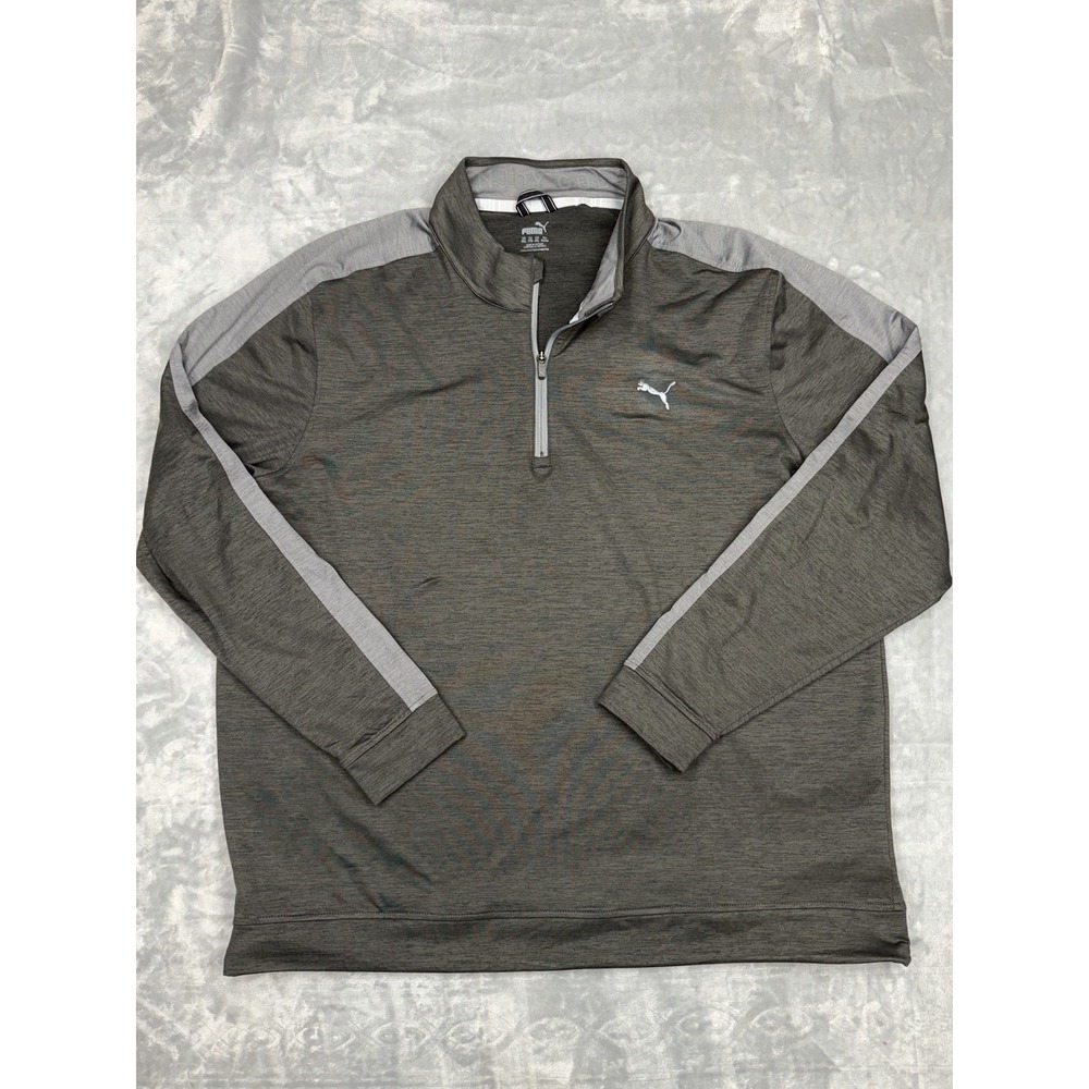 PUMA Golf 1/4 Zip Stretch Mock Neck Polo Pullover Long Sleeve Gray Mens XXL